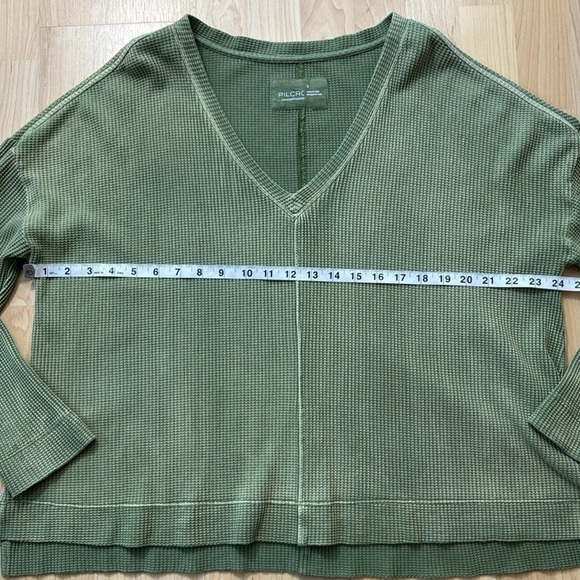 Pilcro Anthro Moira Waffle Knit Weave Cotton Thermal V Neck - Picture 6 of 10